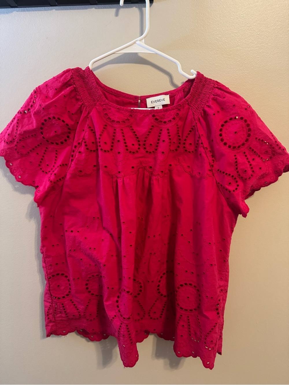 Evereve Hot Pink Eyelet Peasant Short Sleeve Top